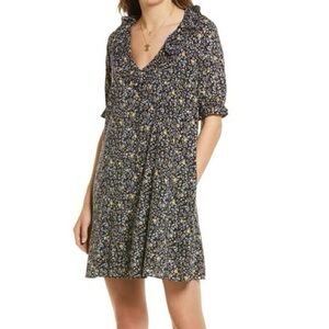 Madewell Black Floral Dress - collared & button up